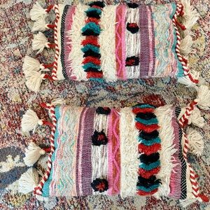 Anthropologie Tufted Pillow Set of 2 Bohemian Throw Pillows with Tassels